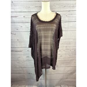 Free People Purple Sheer Asymmetrical Poncho Top Womens S Sheer Knit Overlay